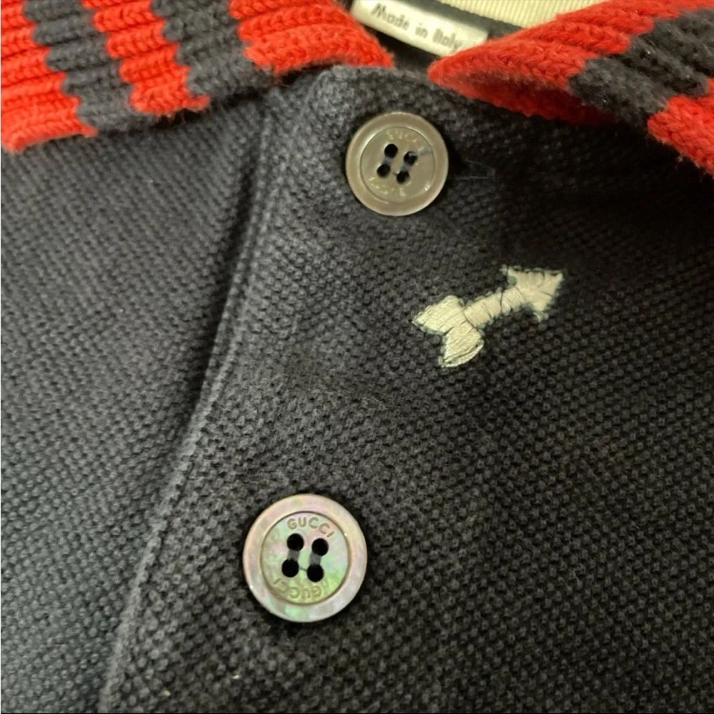Gucci Kingsnake Crown Bee Eye Navy and Red Knit Polo Shirt